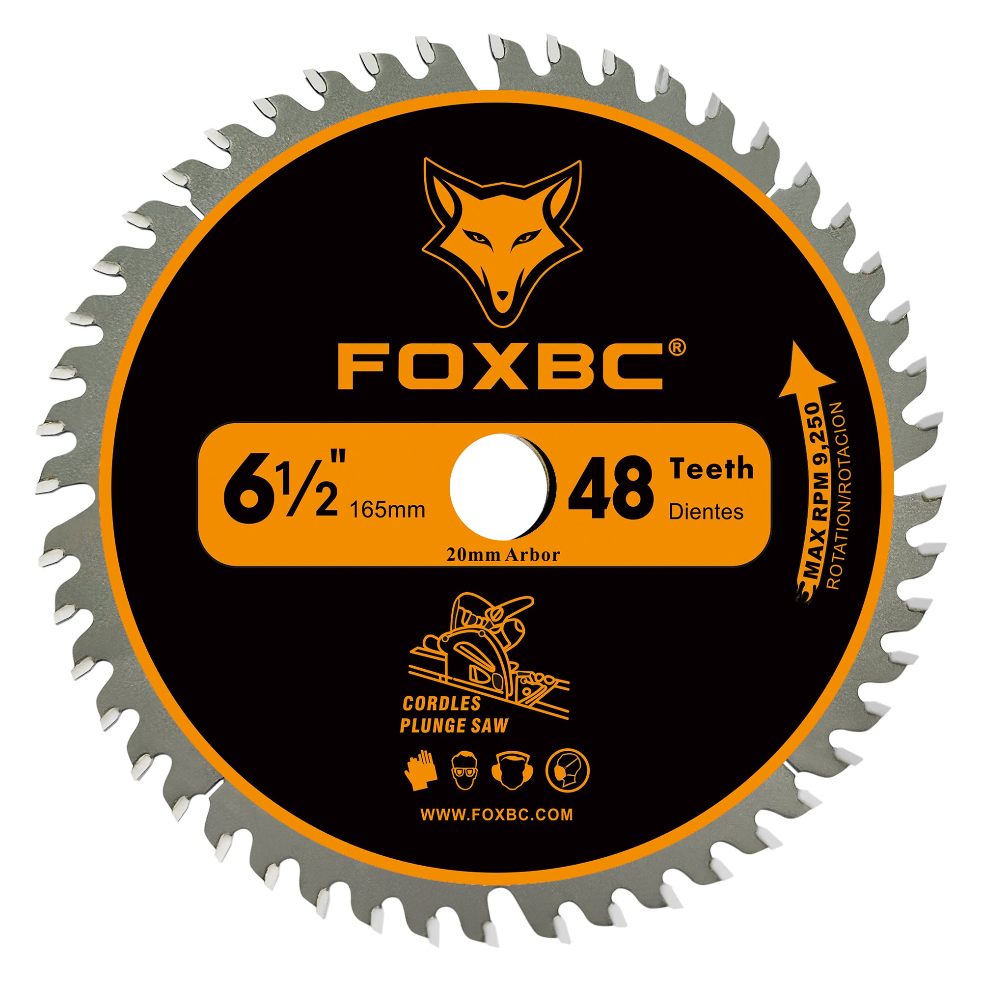 FOXBC 6-1/2" 165mm X 20mm 48T Track Saw Blade for DeWalt DWS520, Makita Plunge Circular Saw