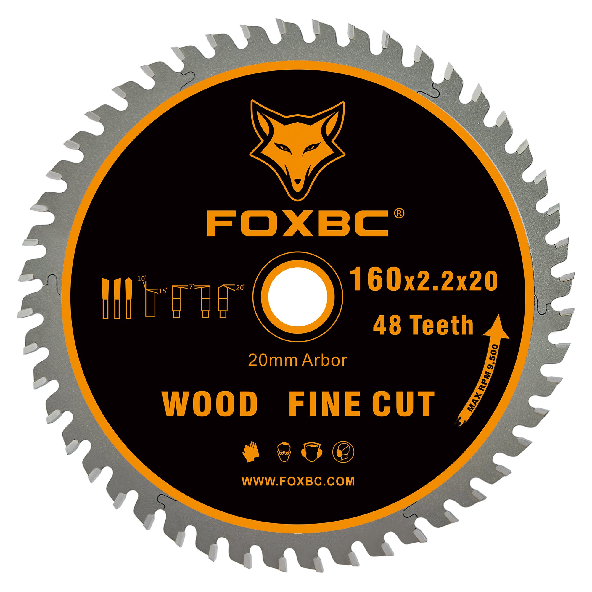 FOXBC 495377 Kettensägeblatt 160 x 2,2 x 20 mm, 48 Zähne, Holz, Feinschnitt, für Festool TS 55, TSC 55, ATF 55, AP 55, DeWalt DWS520K und Makita SP6000J