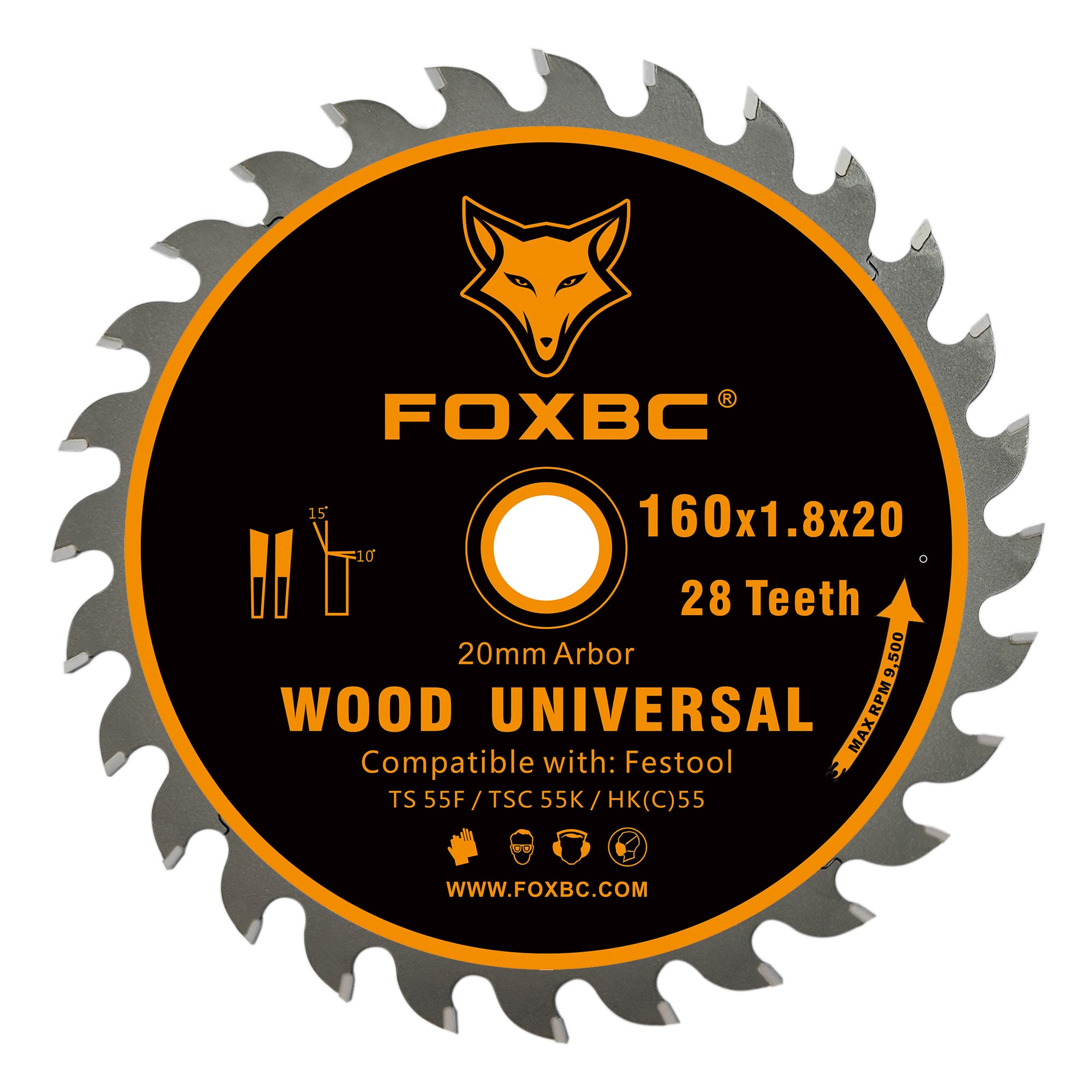 FOXBC 205560 Kettensägenblatt 28 Zähne 160 x 1,8 x 20 mm für Festool TS 55 F, TSC 55 K, HK 55 und HKC 55, Wood Universal
