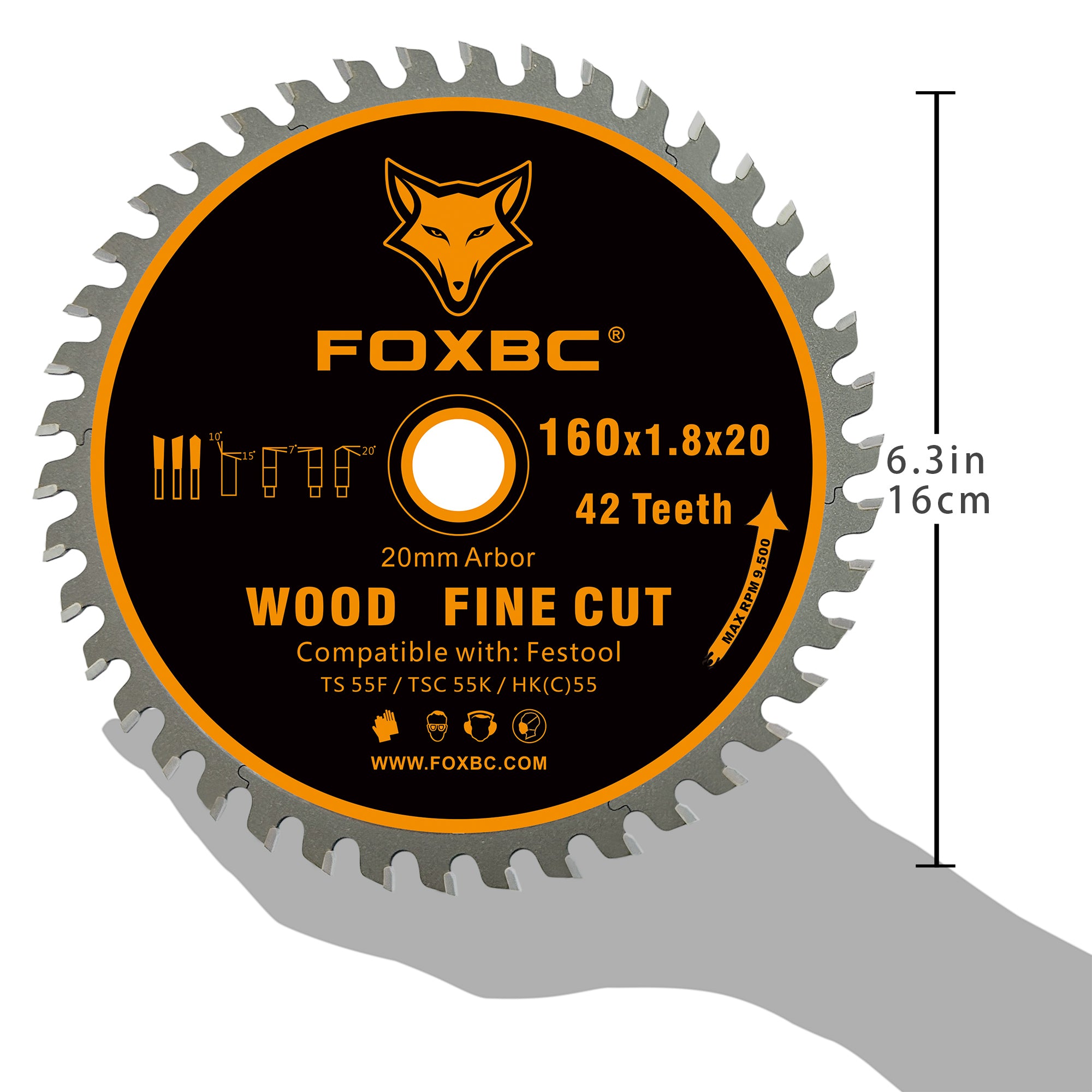 FOXBC 205561 Kettensägeblatt 160 x 1,8 x 20 mm WD42 Zahnholz Feinschnitt für Festool TS 55 F, TSC 55 K, HK 55 und HKC 55