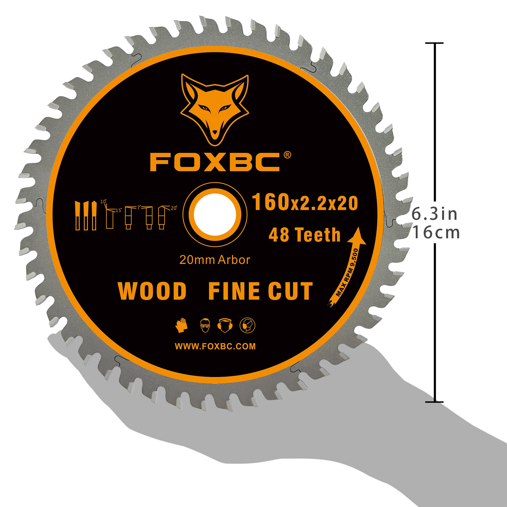 FOXBC 495377 Track Saw Blade 160x2.2x20mm 48 Tooth Wood Fine Cut for Festool TS 55, TSC 55, ATF 55, AP 55, DeWalt DWS520K and Makita SP6000J