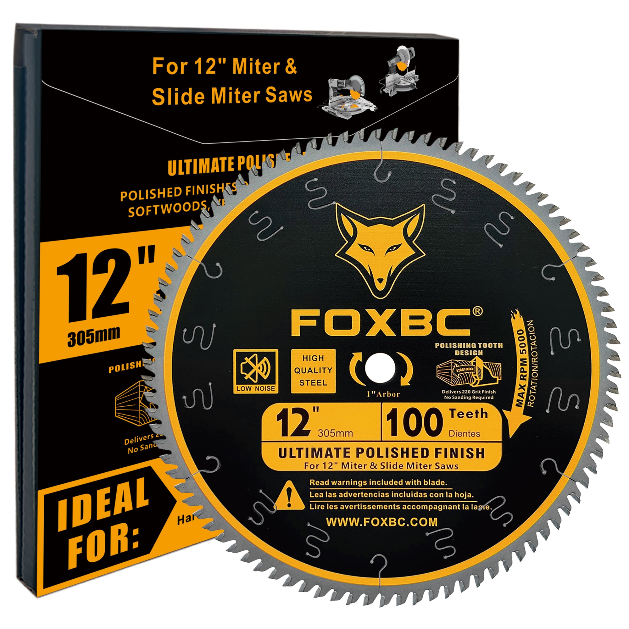 FOXBC 12 Inch Saw Blade 100 Teeth Ultimate Polished Finish Saw Blade for Wood with 1 Inch Arbor