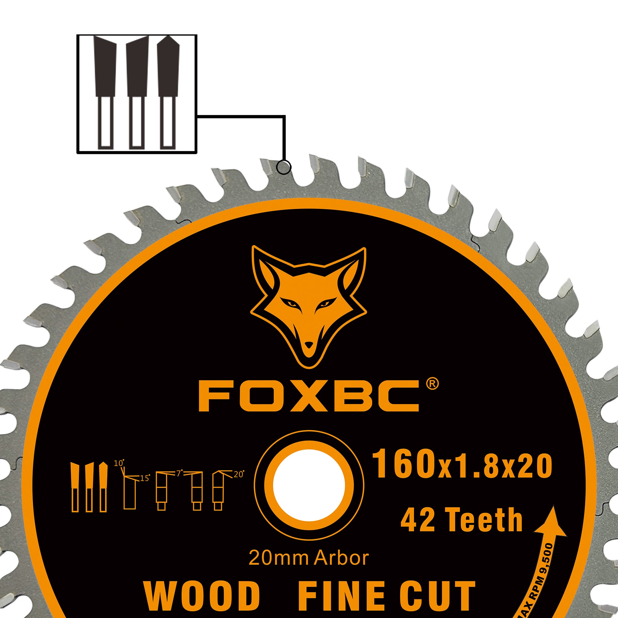 FOXBC 205561 Kettensägeblatt 160 x 1,8 x 20 mm WD42 Zahnholz Feinschnitt für Festool TS 55 F, TSC 55 K, HK 55 und HKC 55