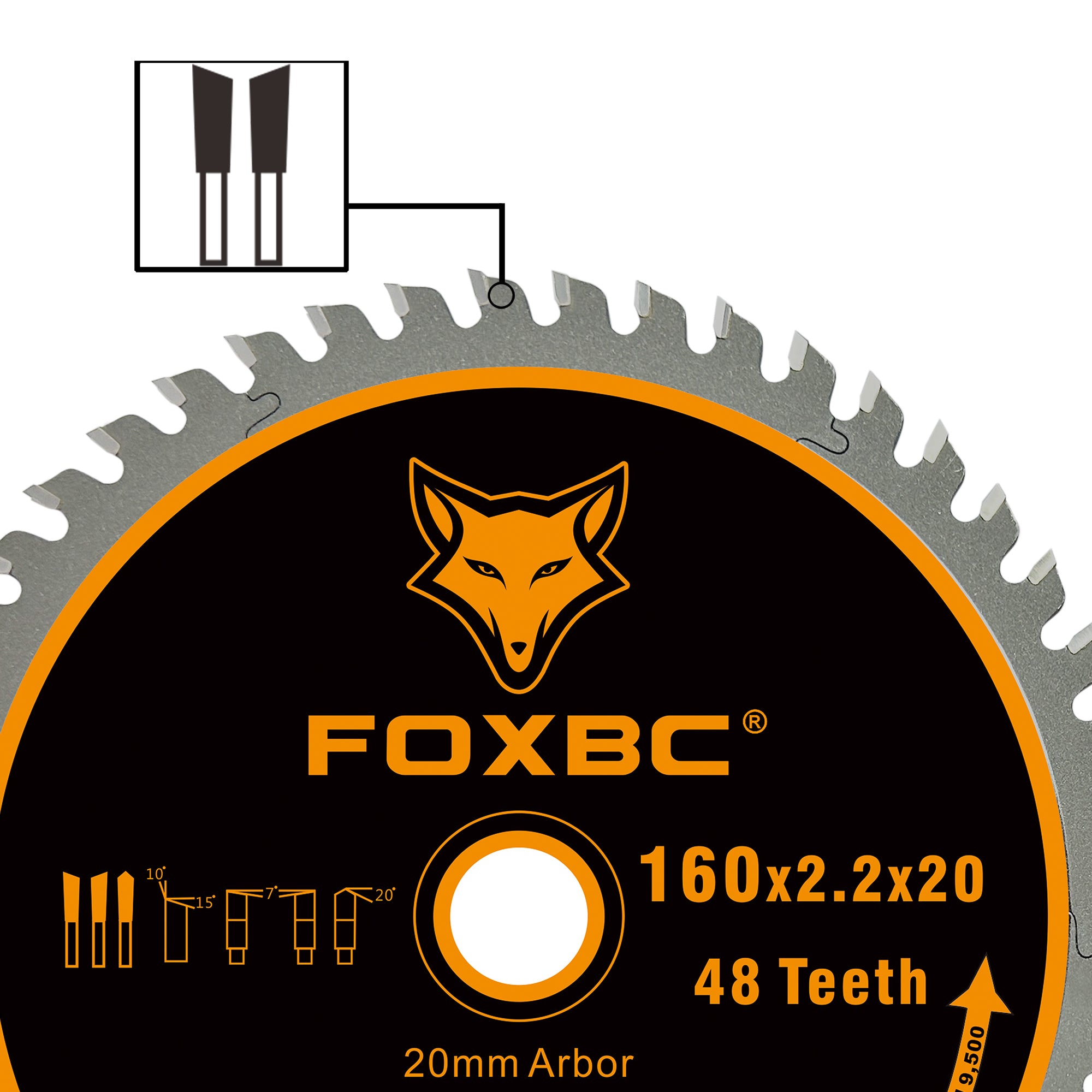 FOXBC 495377 Track Saw Blade 160x2.2x20mm 48 Tooth Wood Fine Cut for Festool TS 55, TSC 55, ATF 55, AP 55, DeWalt DWS520K and Makita SP6000J