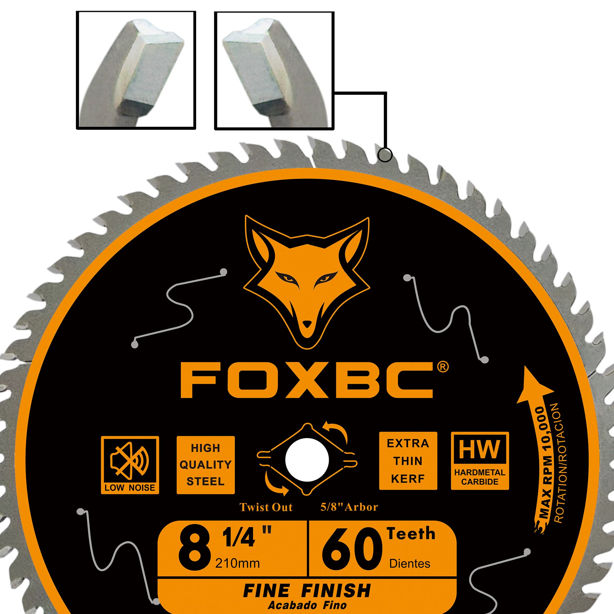 FOXBC 8-1/4-Zoll-Tischkreissägeblatt mit 60 Zähnen, feines Holzschneiden mit 5/8-Zoll-Aufnahme, Diamant-Aussparung