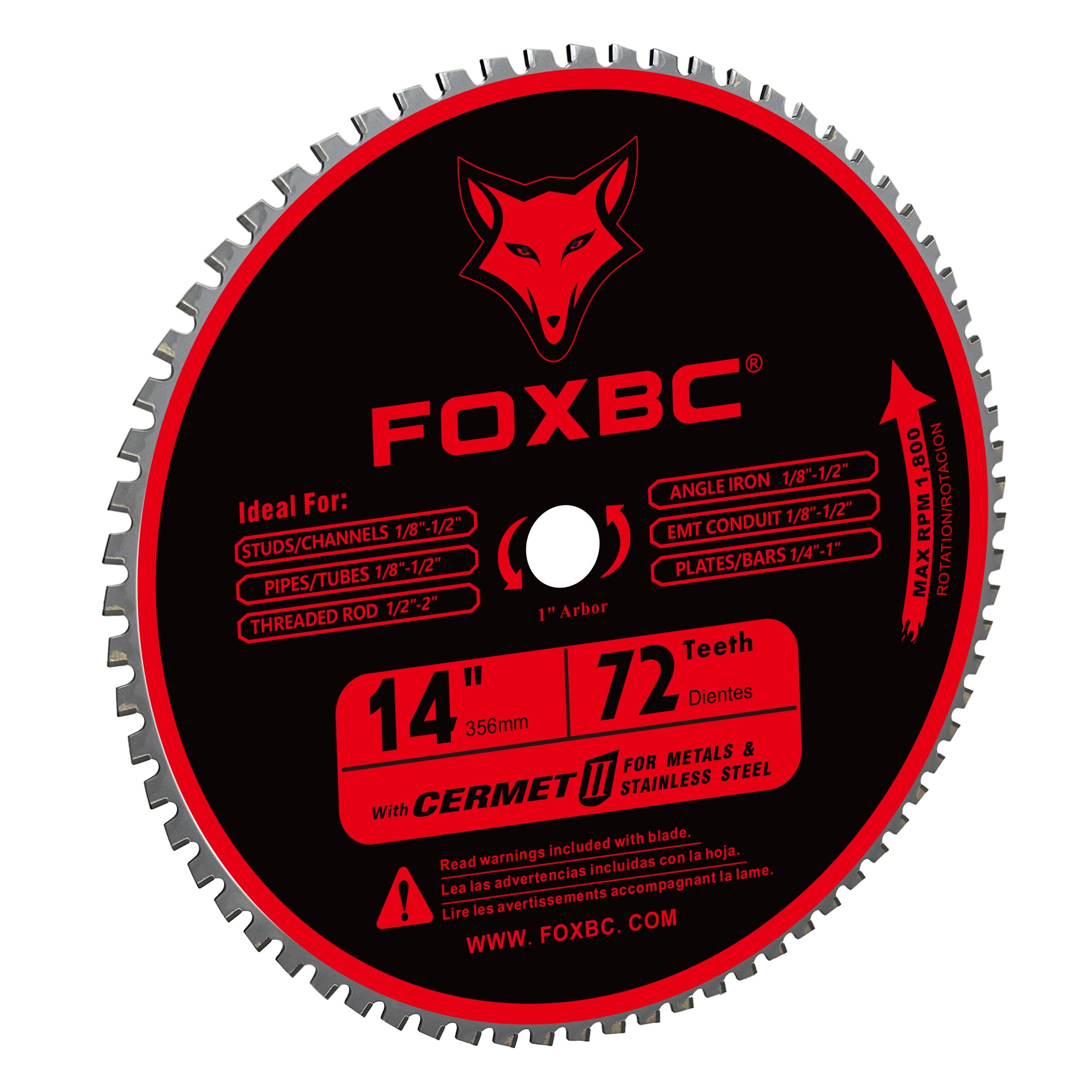 FOXBC 14 Inch Metal Steel Cutting Saw Blade 72 Tooth for Evolution 14 Inch Saw and Other, Cermel Carbide Up to 5X Longer Life