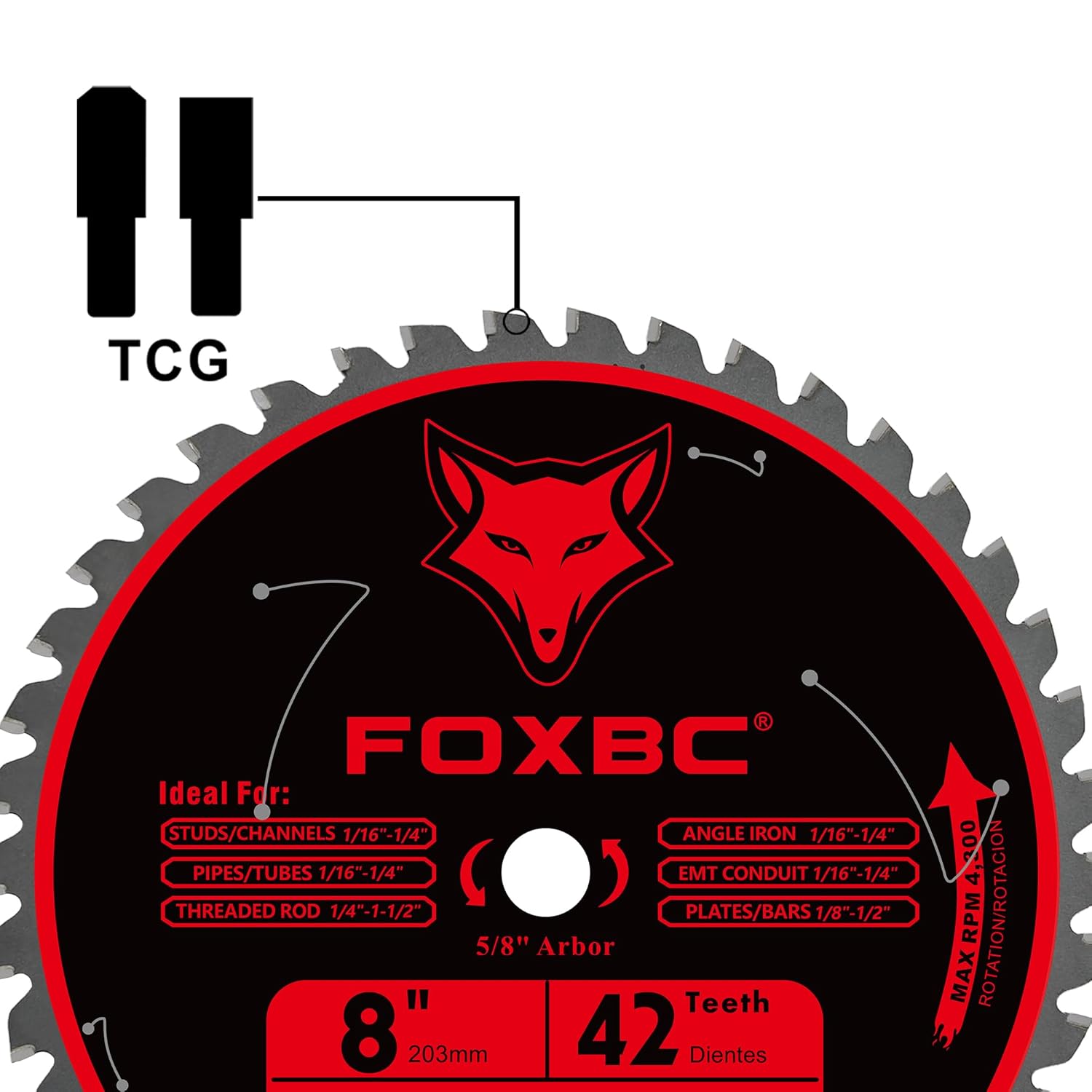 FOXBC 8 Inch Metal Steel Cutting Circular Saw Blade 42 Teeth, Cermel Carbide Up to 5X Longer Life