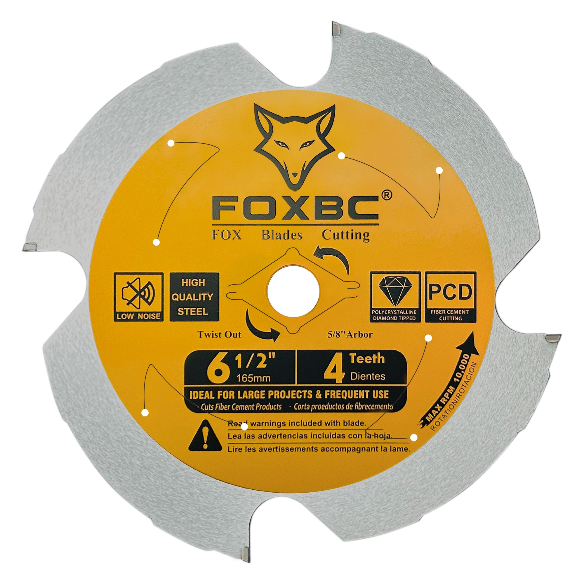 FOXBC 6-1/2 inch 4 Tooth Polycrystalline Diamond (PCD) Hardie Fiber Cement Saw Blade, 5/8 Arbor