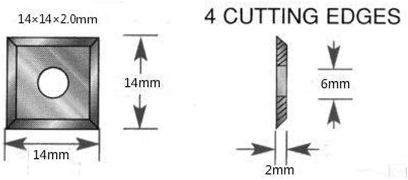 14 x 14 x 2 mm Hartmetall-Fräseinsatz für Drechseldrehmaschine und Spiralhobelkopf – 10 Stück